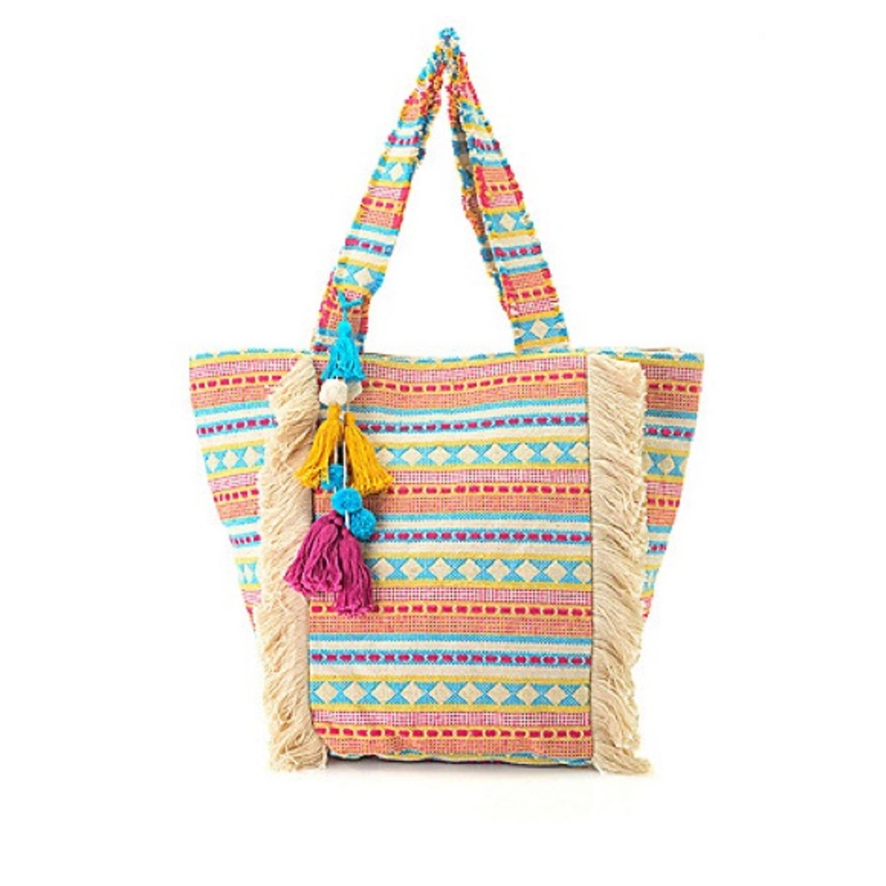 NWT Magid Multi Color Boho Chic Jacquard Woven Tote Bag